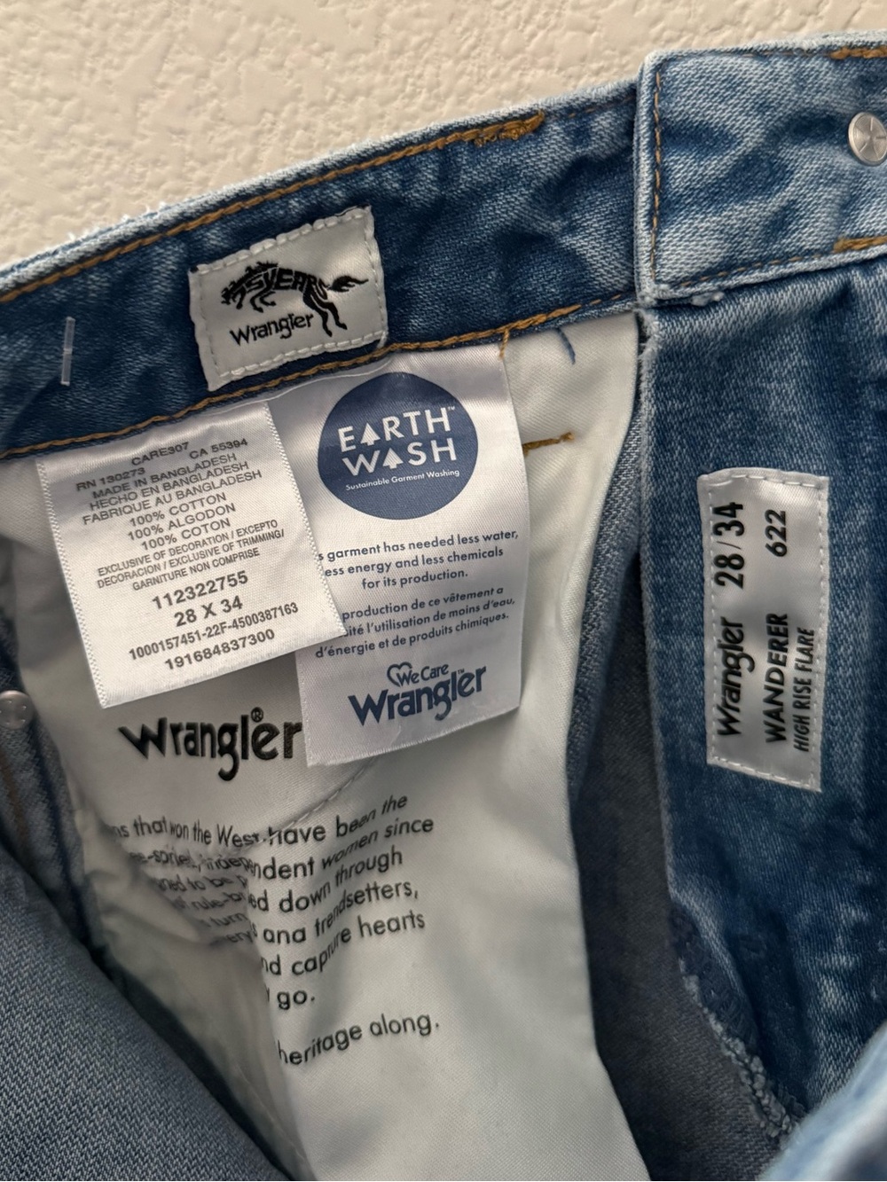 Wrangler Wanderer 622 Flare Bell Bottom Jeans 28 Denim Blue Western Boho 70s - Picture 13 of 13